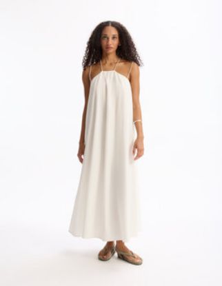 Image de Robe longue fluide à bretelles croisées - beige