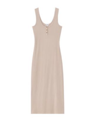 Image de Robe longue côtelée en coton - beige